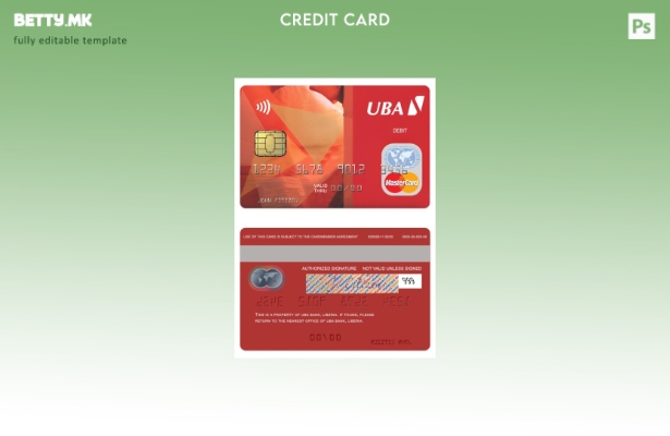 Модерен стил шаблон за дебитна мастер карта на Либерија UBA Bank